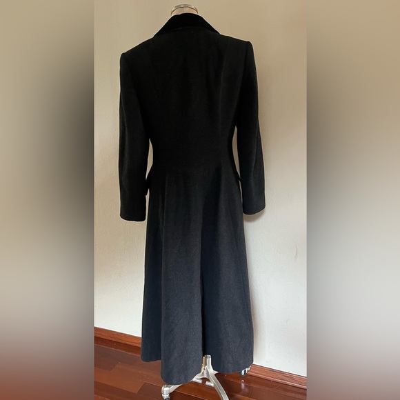 Anne Klein II Vintage Black Merino Wool and Angora Women’s Long Trench Pea Coat - Picture 2 of 12